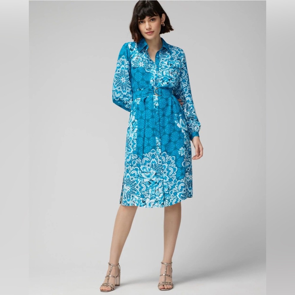 Long Sleeve Shirt Midi Dress With Belt
